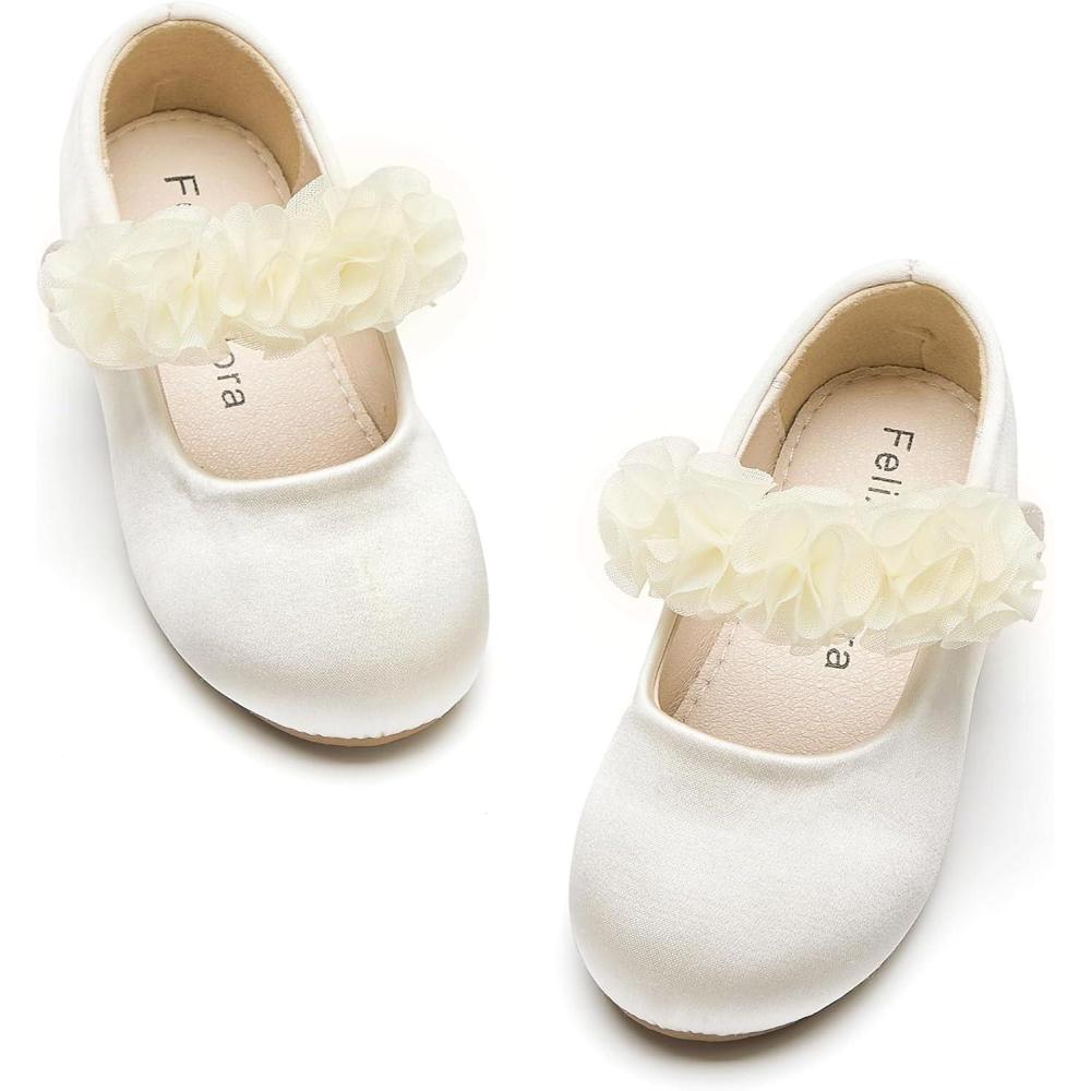 imageFelix ampamp Flora Toddler Little Girls Dress Shoes  Flower Girls Mary Jane Flats Ballet Shoes Party WeddingB894ivory White