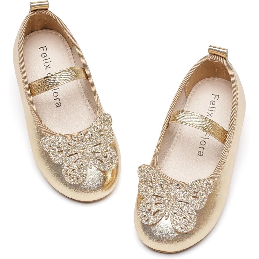 imageFelix ampamp Flora Toddler Little Girls Dress Shoes  Flower Girls Mary Jane Flats Ballet Shoes Party WeddingBf01gold