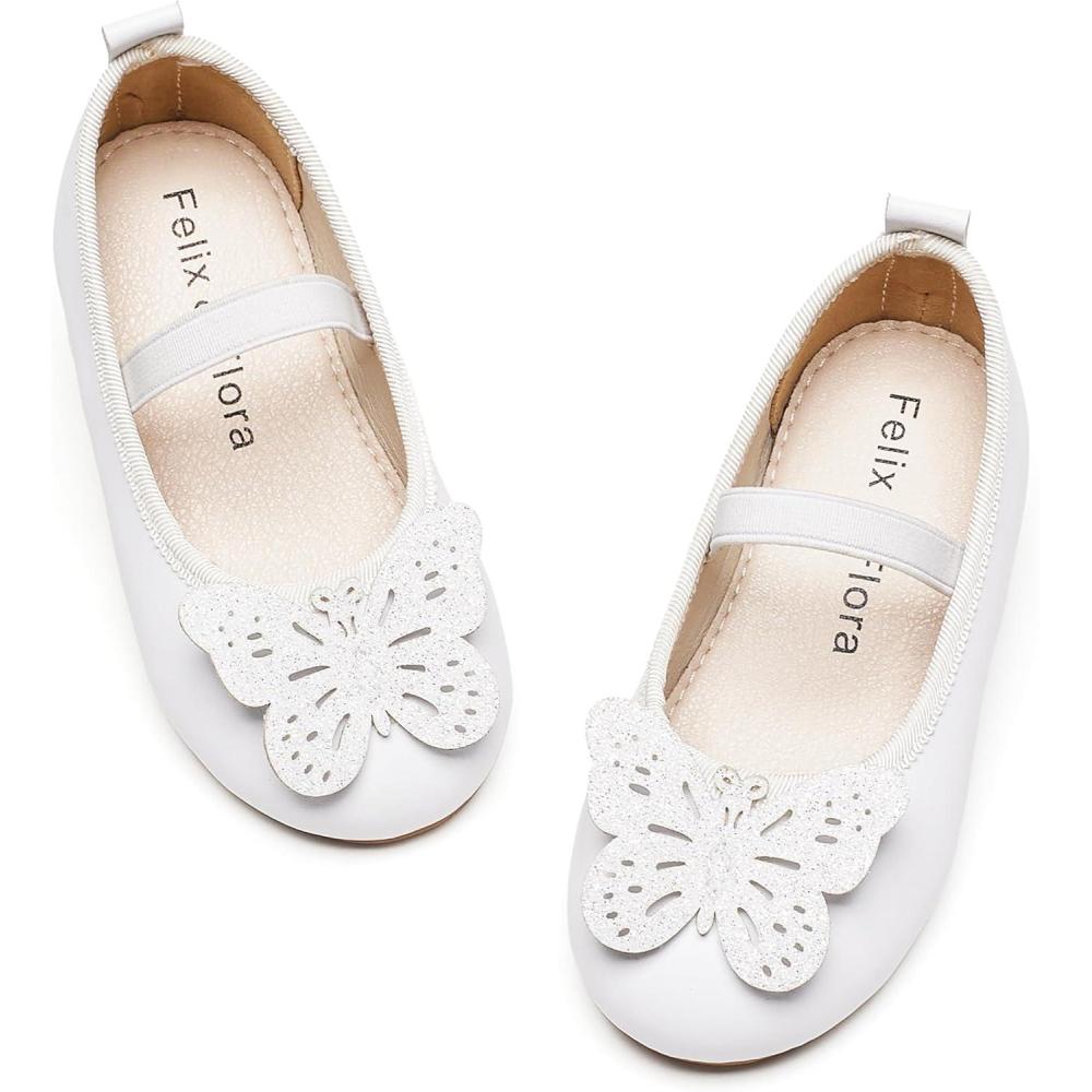 imageFelix ampamp Flora Toddler Little Girls Dress Shoes  Flower Girls Mary Jane Flats Ballet Shoes Party WeddingBf01white