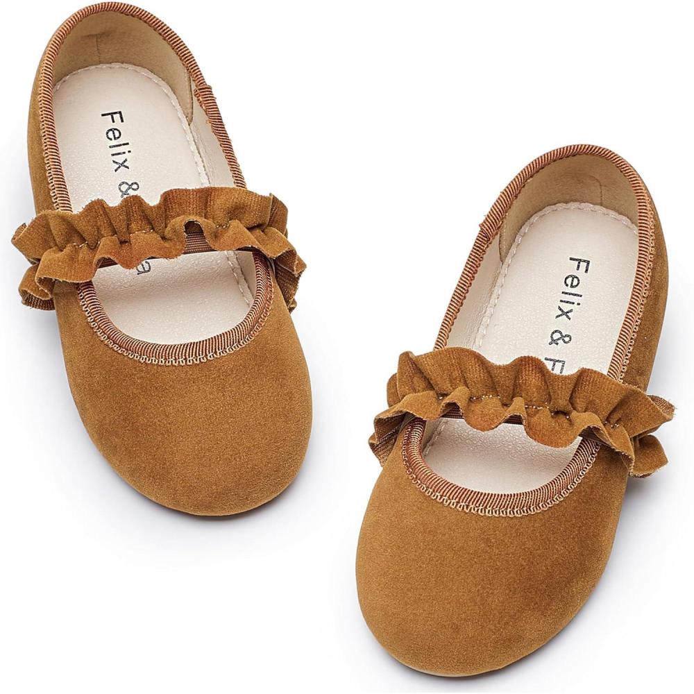 imageFelix ampamp Flora Toddler Little Girls Dress Shoes  Flower Girls Mary Jane Flats Ballet Shoes Party WeddingBf22brown