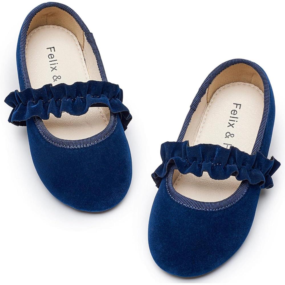imageFelix ampamp Flora Toddler Little Girls Dress Shoes  Flower Girls Mary Jane Flats Ballet Shoes Party WeddingBf22navy Blue