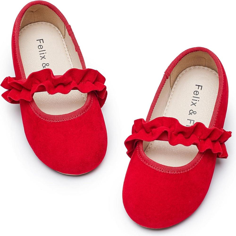 imageFelix ampamp Flora Toddler Little Girls Dress Shoes  Flower Girls Mary Jane Flats Ballet Shoes Party WeddingBf22red