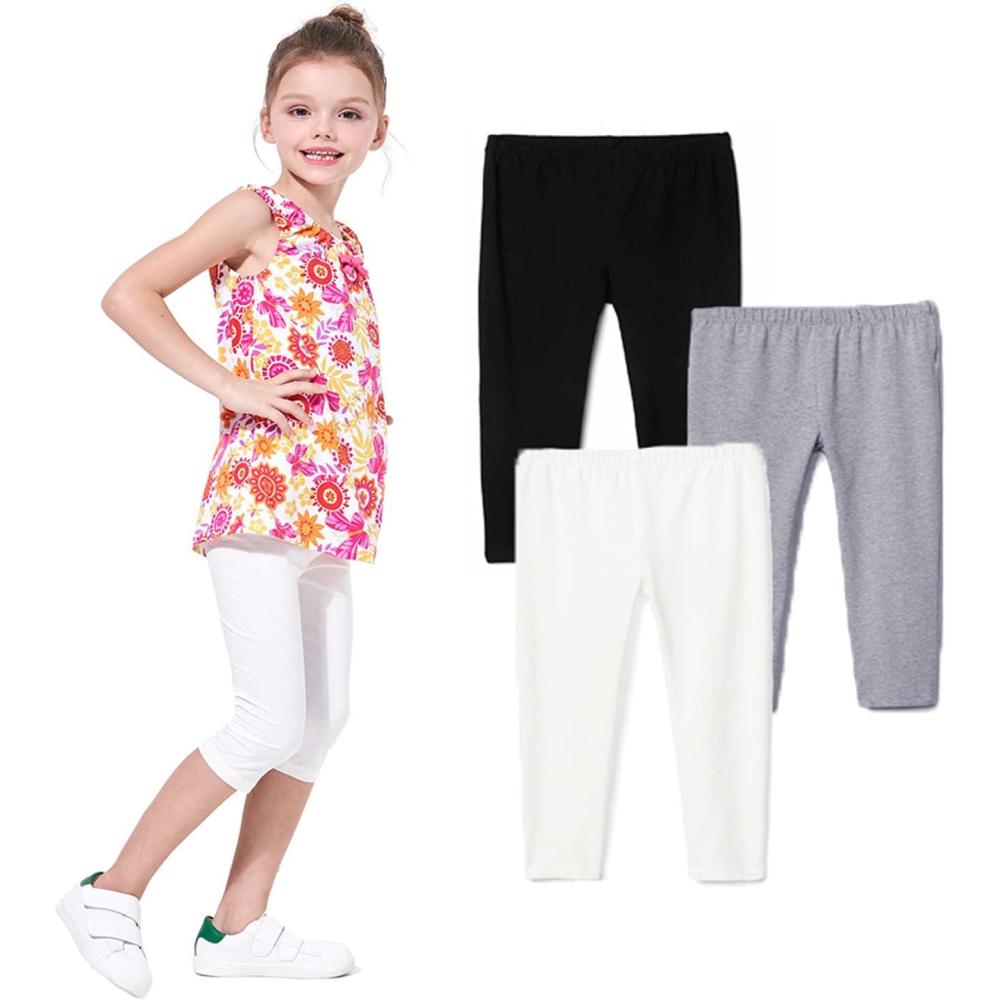 imageFelix ampamp Flora ToddlerLittle Girls Flat Capri Leggings Pants3pack Black White Grey