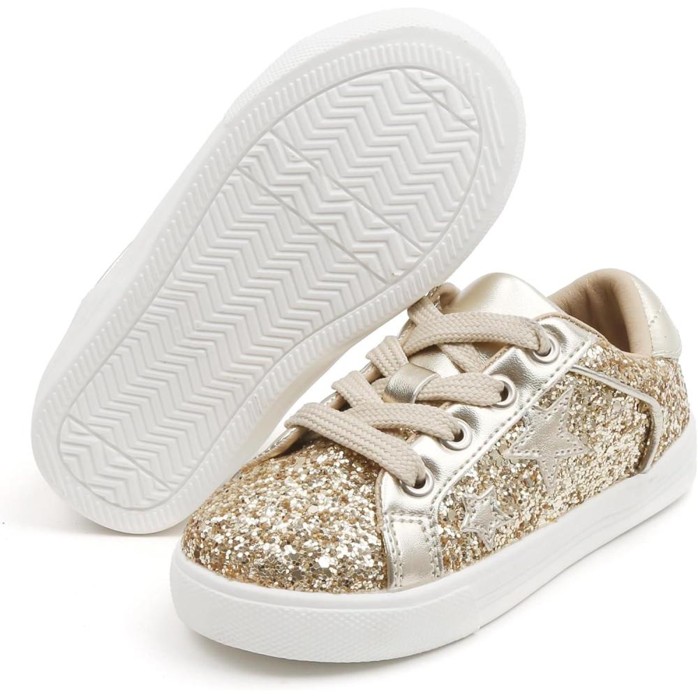 imageFelix ampamp Flora ToddlerLittle Kid Girls Running Shoes Sports Sneakers Princess Casual Glitter ShoesBs819glitter Gold