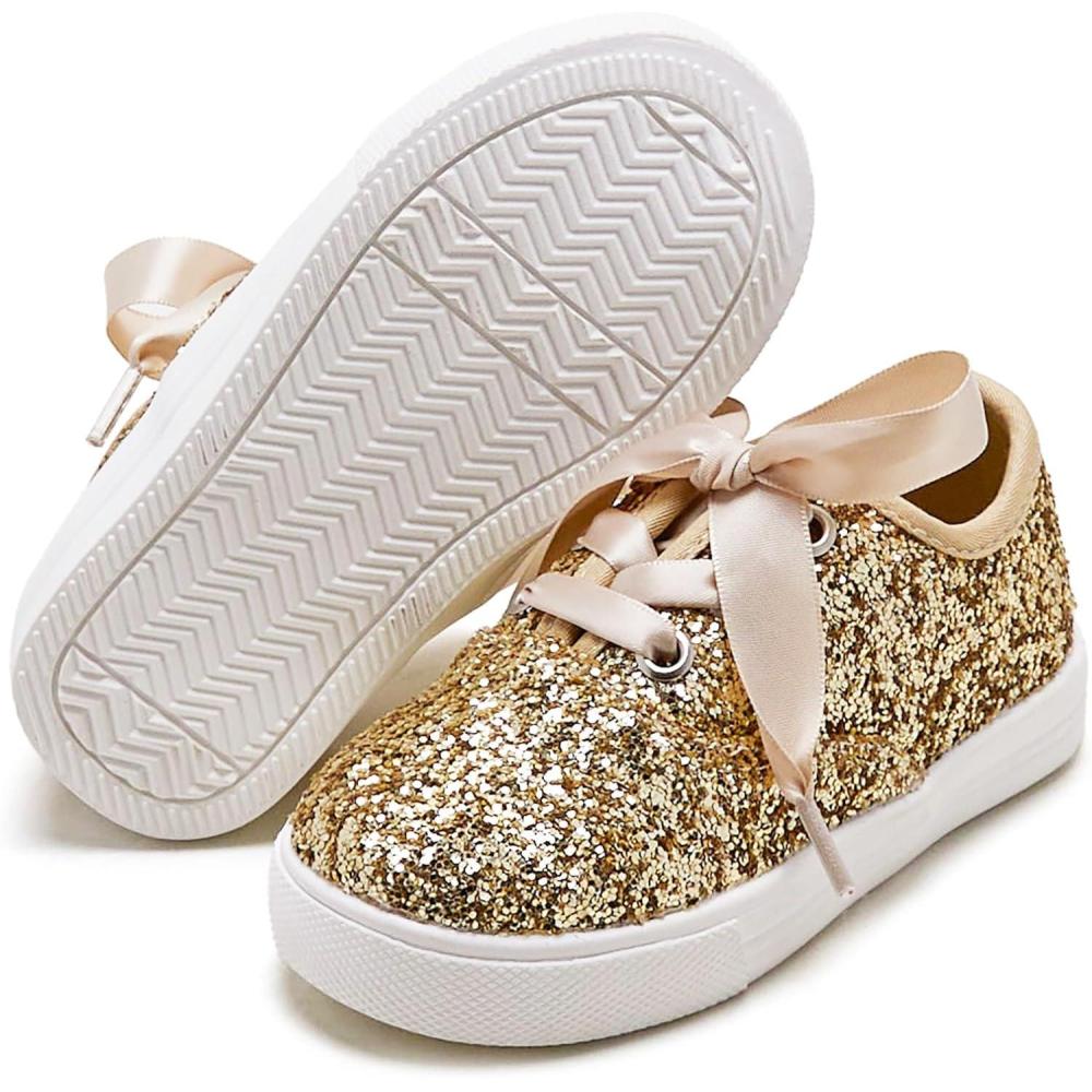 imageFelix ampamp Flora ToddlerLittle Kid Girls Running Shoes Sports Sneakers Princess Casual Glitter ShoesBs821glitter Gold