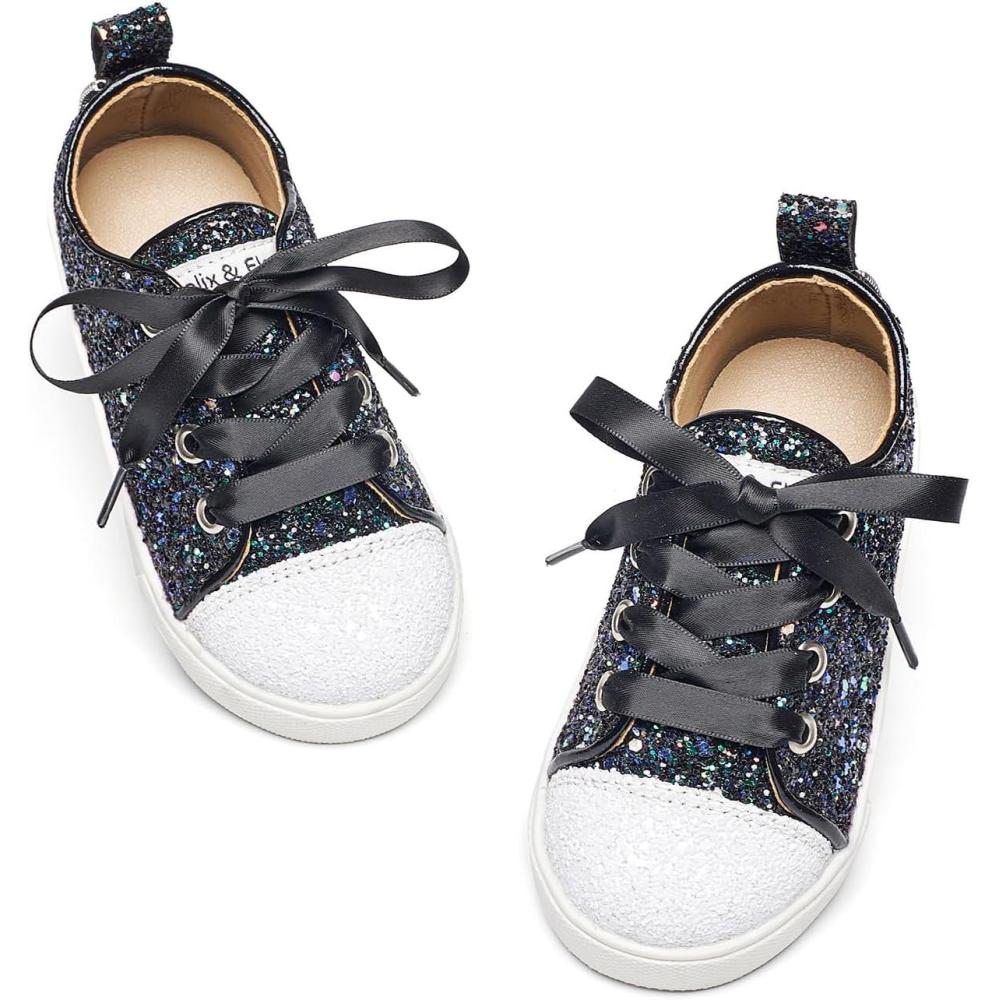 imageFelix ampamp Flora ToddlerLittle Kid Girls Running Shoes Sports Sneakers Princess Casual Glitter ShoesBs826glitter Black