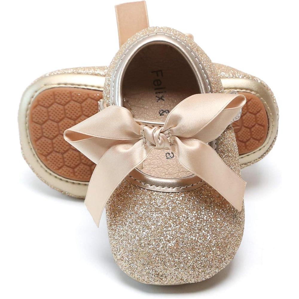 imageSoft Sole Baby Dress Shoes  Infant Baby Walking Shoes Moccasinss Rubber Sole Crib ShoesB10gold