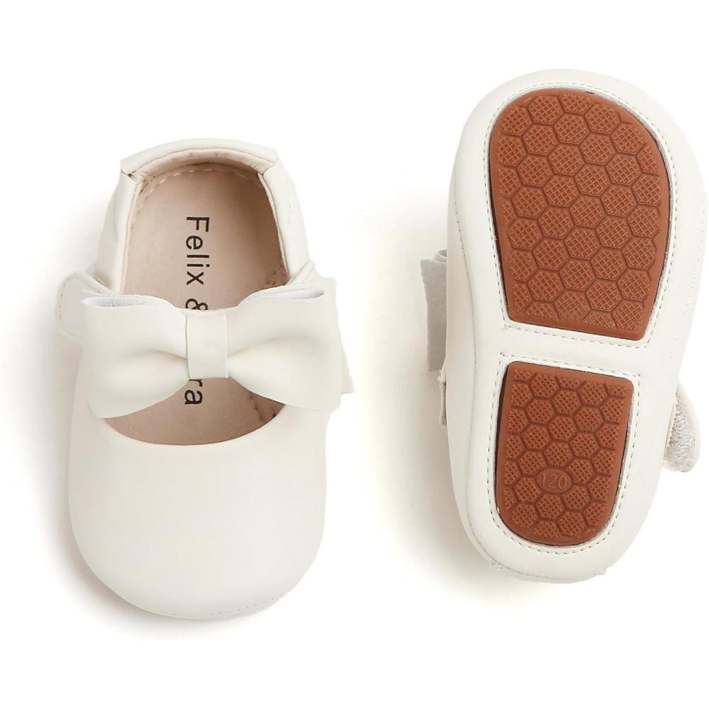 imageSoft Sole Baby Dress Shoes  Infant Baby Walking Shoes Moccasinss Rubber Sole Crib ShoesB15ivory White