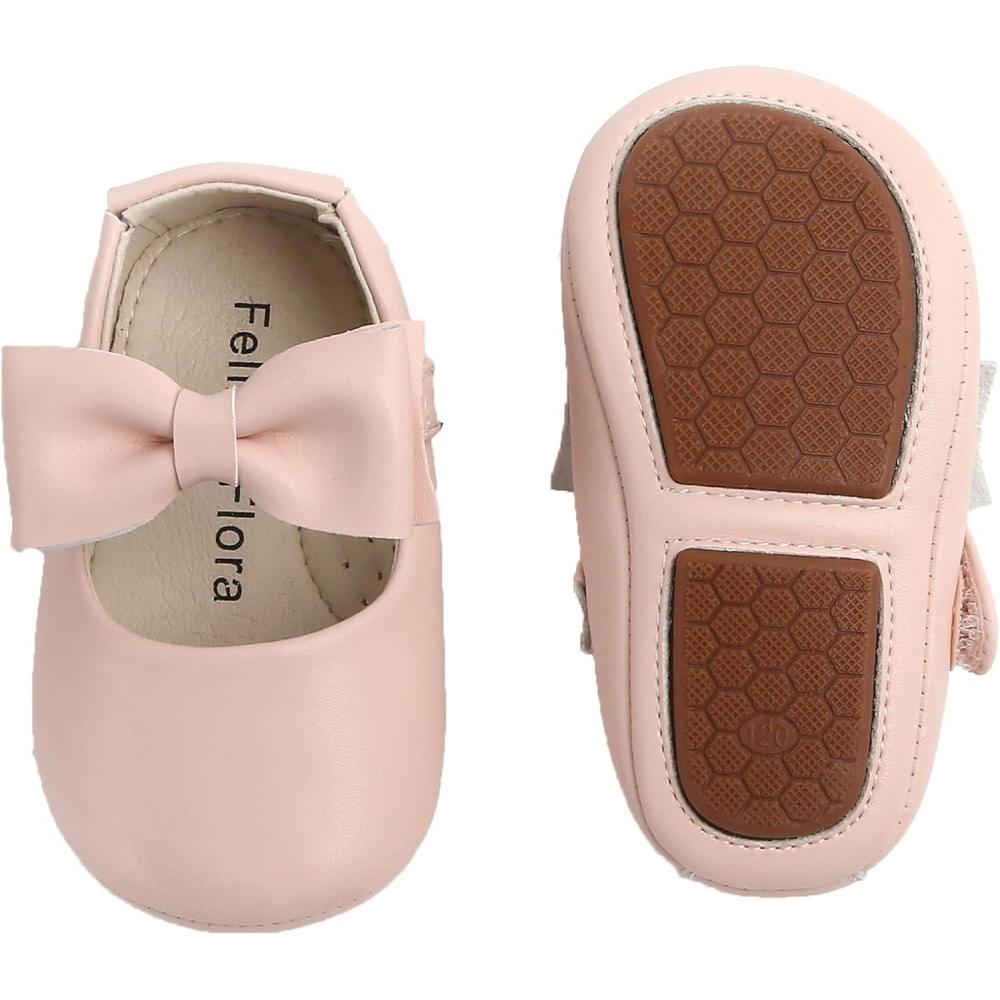 imageSoft Sole Baby Dress Shoes  Infant Baby Walking Shoes Moccasinss Rubber Sole Crib ShoesB15pink