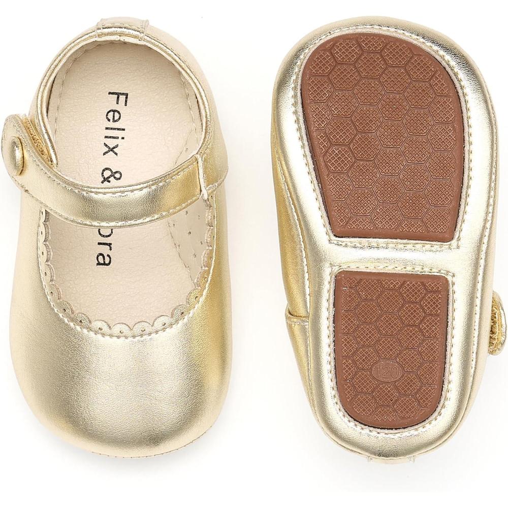 imageSoft Sole Baby Dress Shoes  Infant Baby Walking Shoes Moccasinss Rubber Sole Crib ShoesB8725bright Gold