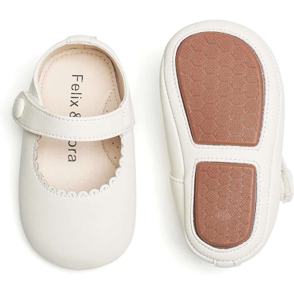 imageSoft Sole Baby Dress Shoes  Infant Baby Walking Shoes Moccasinss Rubber Sole Crib ShoesB8725ivory White