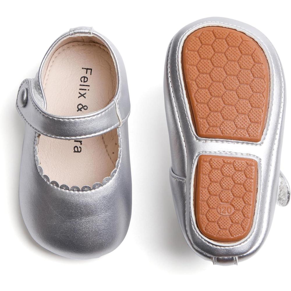 imageSoft Sole Baby Dress Shoes  Infant Baby Walking Shoes Moccasinss Rubber Sole Crib ShoesB8725silver