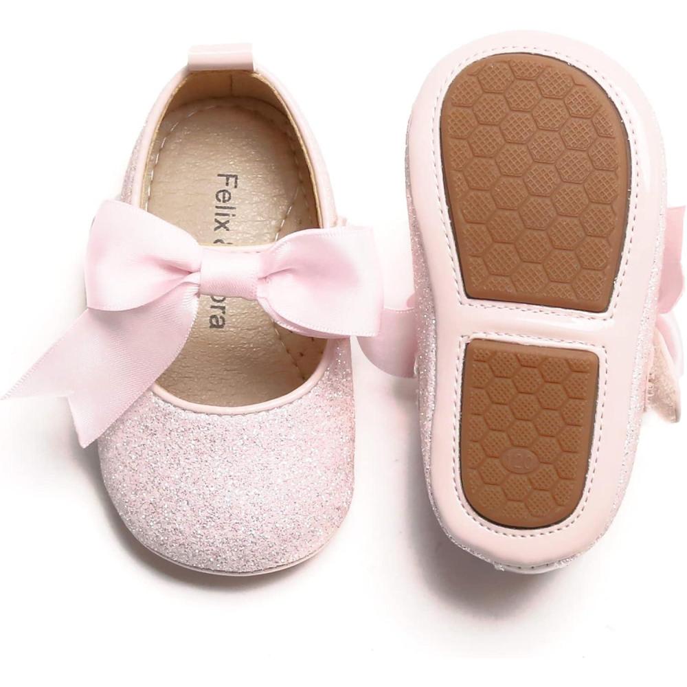 imageSoft Sole Baby Shoes  Infant Baby Walking Shoes Moccasins Rubber Sole Crib ShoesB6638glitter Light Pink