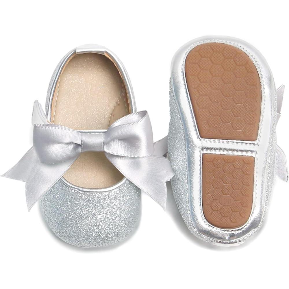 imageSoft Sole Baby Shoes  Infant Baby Walking Shoes Moccasins Rubber Sole Crib ShoesB6638silver
