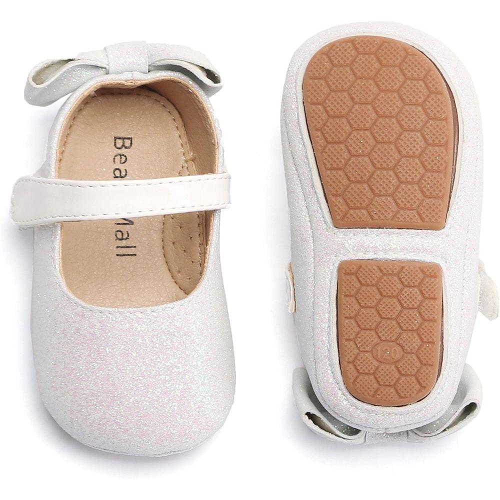 imageSoft Sole Baby Shoes  Infant Baby Walking Shoes Moccasins Rubber Sole Crib ShoesGiltter White