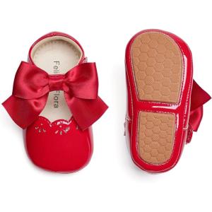 Felix & Flora Baby Dress Shoes – Infant Baby Girls Mary Jane Flats Moccasinss Soft Sole Walking Crib Shoes(Bn34-red)