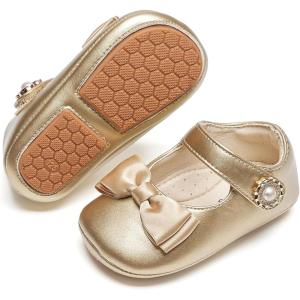 Felix & Flora Baby Dress Shoes – Infant Baby Girls Mary Jane Flats Moccasinss Soft Sole Walking Crib Shoes(Bn35-fl Gold)