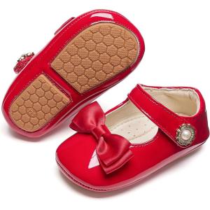 Felix & Flora Baby Dress Shoes – Infant Baby Girls Mary Jane Flats Moccasinss Soft Sole Walking Crib Shoes(Bn35-red)