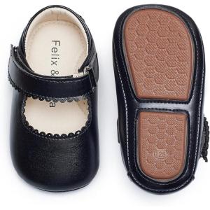 Felix & Flora Baby Dress Shoes – Infant Baby Girls Mary Jane Flats Moccasinss Soft Sole Walking Crib Shoes(Bn43-black)