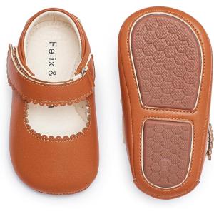 Felix & Flora Baby Dress Shoes – Infant Baby Girls Mary Jane Flats Moccasinss Soft Sole Walking Crib Shoes(Bn43-brown)