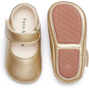Felix & Flora Baby Dress Shoes – Infant Baby Girls Mary Jane Flats Moccasinss Soft Sole Walking Crib Shoes(Bn43-gold)