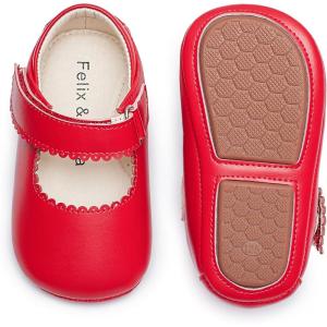 Felix & Flora Baby Dress Shoes – Infant Baby Girls Mary Jane Flats Moccasinss Soft Sole Walking Crib Shoes(Bn43-red)