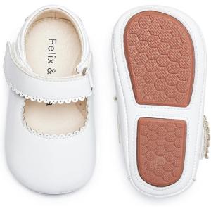 Felix & Flora Baby Dress Shoes – Infant Baby Girls Mary Jane Flats Moccasinss Soft Sole Walking Crib Shoes(Bn43-white)