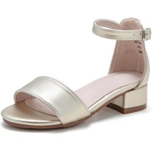 Felix & Flora Girls Sandals Low Heels Open Toe Flower Girl Dress Shoes(Bq02-gold)