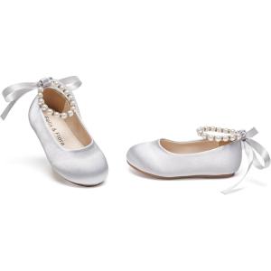 Felix & Flora Girls Toddler Little Ballet Shoes – Flower Girls Mary Jane Flats Dress Shoes Party Wedding(B836-grey)