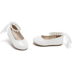 Felix & Flora Girls Toddler Little Ballet Shoes – Flower Girls Mary Jane Flats Dress Shoes Party Wedding(B836-pl White)