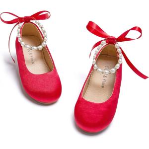 Felix & Flora Girls Toddler Little Ballet Shoes – Flower Girls Mary Jane Flats Dress Shoes Party Wedding(B836-red)