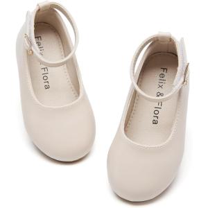 Felix & Flora Girls Toddler Little Ballet Shoes – Flower Girls Mary Jane Flats Dress Shoes Party Wedding(B842-fl Beige)
