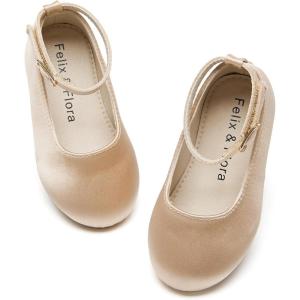 Felix & Flora Girls Toddler Little Ballet Shoes – Flower Girls Mary Jane Flats Dress Shoes Party Wedding(B842-s Dark Nude)
