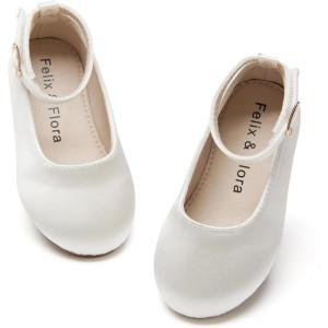 Felix & Flora Girls Toddler Little Ballet Shoes – Flower Girls Mary Jane Flats Dress Shoes Party Wedding(B842-s Ivory White)