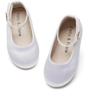Felix & Flora Girls Toddler Little Ballet Shoes – Flower Girls Mary Jane Flats Dress Shoes Party Wedding(B842-s White)