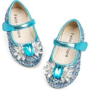 Felix & Flora Girls Toddler Little Ballet Shoes – Flower Girls Mary Jane Flats Dress Shoes Party Wedding(B871-blue)