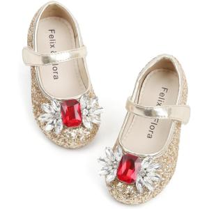 Felix & Flora Girls Toddler Little Ballet Shoes – Flower Girls Mary Jane Flats Dress Shoes Party Wedding(B871-gold)