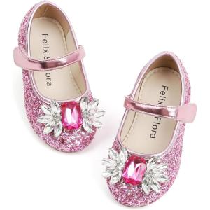 Felix & Flora Girls Toddler Little Ballet Shoes – Flower Girls Mary Jane Flats Dress Shoes Party Wedding(B871-pink)