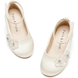 Felix & Flora Girls Toddler Little Ballet Shoes – Flower Girls Mary Jane Flats Dress Shoes Party Wedding(B897-ivory White)