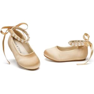 Felix & Flora Girls Toddler Little Ballet Shoes – Flower Girls Mary Jane Flats Dress Shoes Party Wedding(B898-dark Nude)