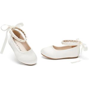 Felix & Flora Girls Toddler Little Ballet Shoes – Flower Girls Mary Jane Flats Dress Shoes Party Wedding(B898-ivory White)