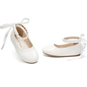 Felix & Flora Girls Toddler Little Ballet Shoes – Flower Girls Mary Jane Flats Dress Shoes Party Wedding(B898-pl White)