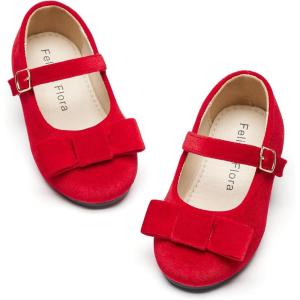 Felix & Flora Girls Toddler Little Ballet Shoes – Flower Girls Mary Jane Flats Dress Shoes Party Wedding(Bf16-red)