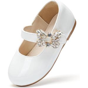 Felix & Flora Girls Toddler Little Ballet Shoes – Flower Girls Mary Jane Flats Dress Shoes Party Wedding(Bf23-pl White)