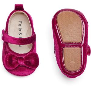 Felix & Flora Soft Sole Baby Shoes – Infant Baby Girls Ballet Flats Moccasinss Rubber Sole Walking Crib Shoes(Bn32-burgundy)