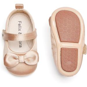 Felix & Flora Soft Sole Baby Shoes – Infant Baby Girls Ballet Flats Moccasinss Rubber Sole Walking Crib Shoes(Bn32-s Dark Nude)