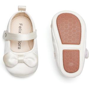 Felix & Flora Soft Sole Baby Shoes – Infant Baby Girls Ballet Flats Moccasinss Rubber Sole Walking Crib Shoes(Bn32-s Ivory White)