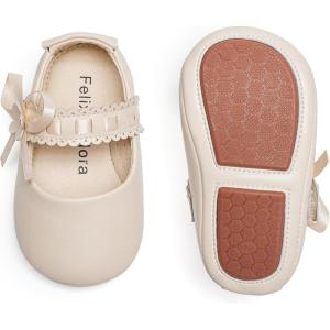 Felix & Flora Soft Sole Baby Shoes – Infant Baby Girls Ballet Flats Moccasinss Rubber Sole Walking Crib Shoes(Bn33-beige)
