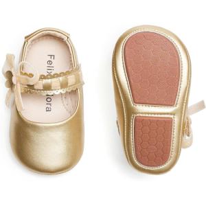 Felix & Flora Soft Sole Baby Shoes – Infant Baby Girls Ballet Flats Moccasinss Rubber Sole Walking Crib Shoes(Bn33-gold)