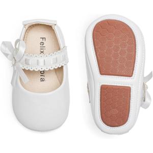 Felix & Flora Soft Sole Baby Shoes – Infant Baby Girls Ballet Flats Moccasinss Rubber Sole Walking Crib Shoes(Bn33-white)